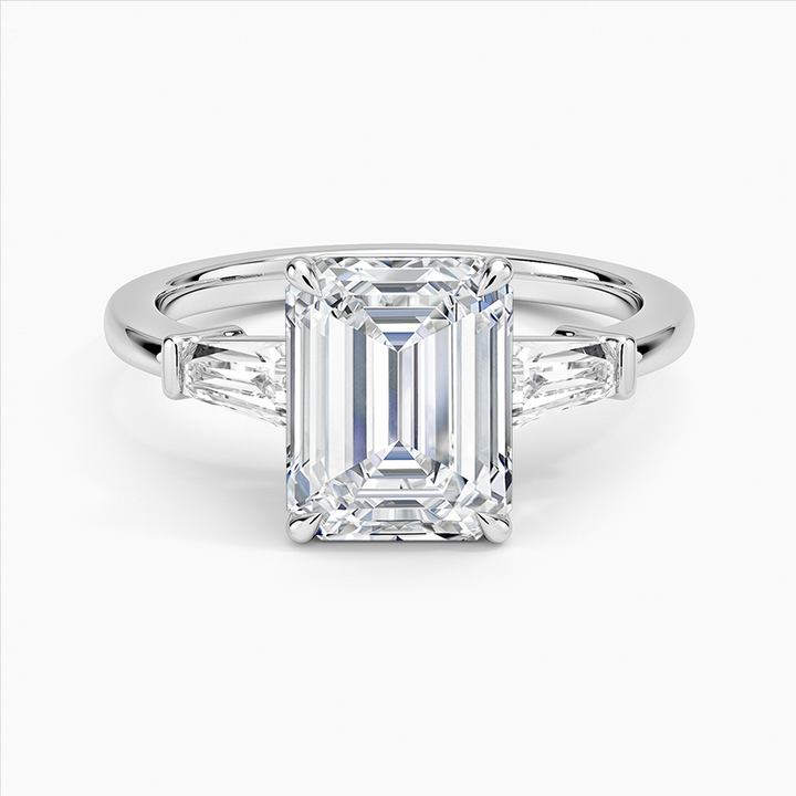 Elegant 1.00-Ct. Emerald Cut Three-Stone Engagement Ring with Tapered Baguettes
