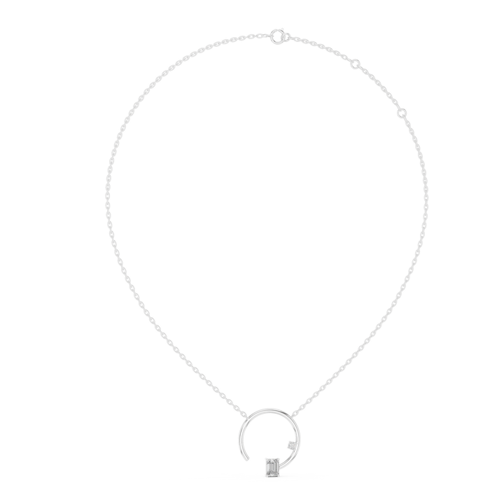 Silver necklace with a small square pendant on a white background