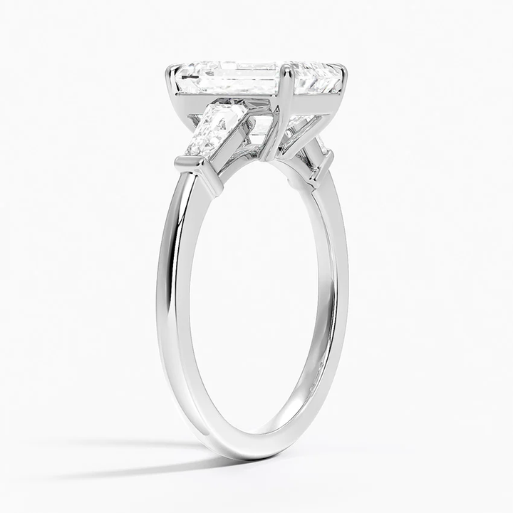Elegant 1.00-Ct. Emerald Cut Three-Stone Engagement Ring with Tapered Baguettes