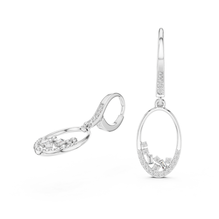 Pair of silver hoop earrings on a white background