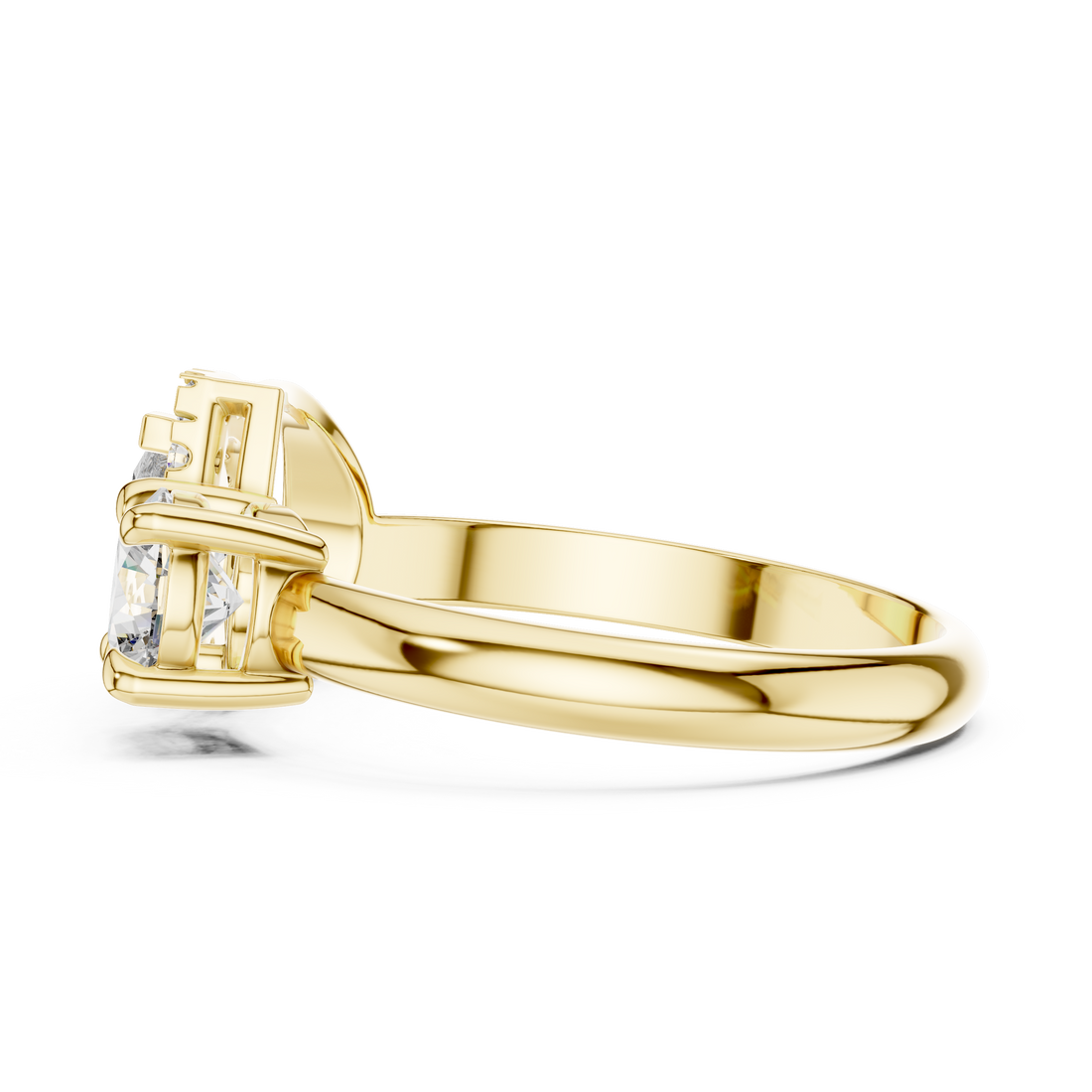 Gold ring with a diamond on a white background