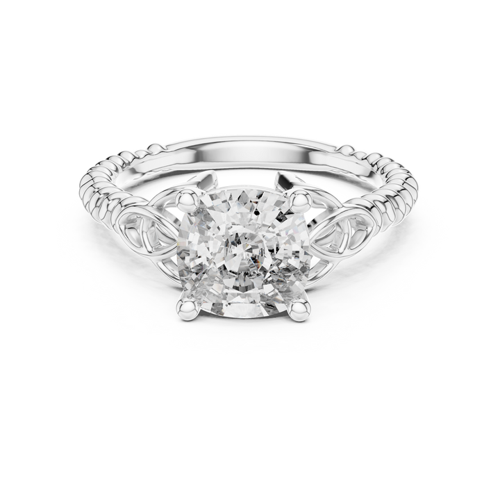 Diamond ring with intricate design on a white background