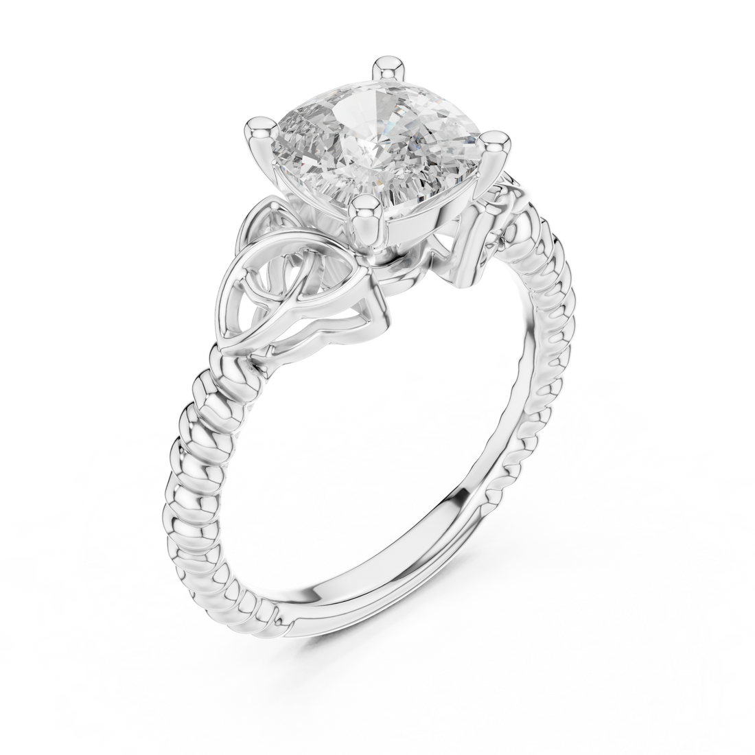 Silver ring with a diamond on a white background