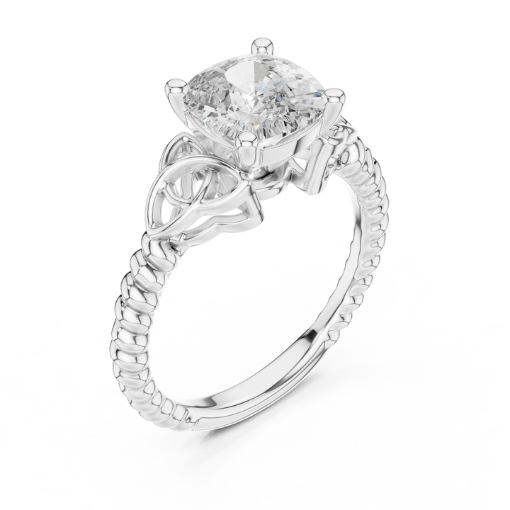 Silver ring with a diamond on a white background