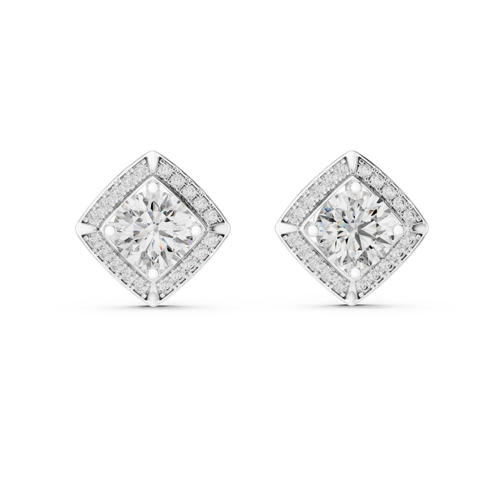 Pair of diamond earrings on a white background