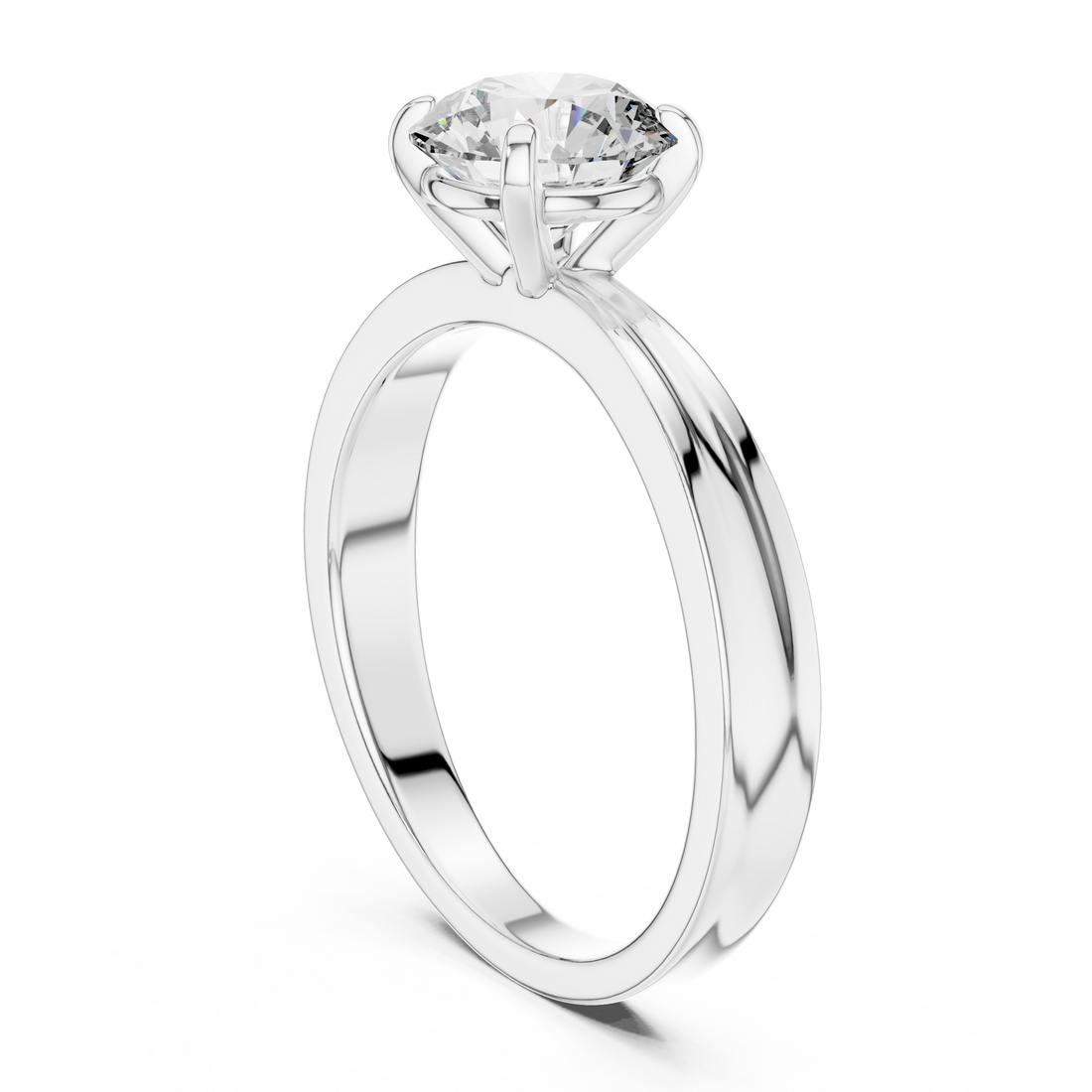 Silver ring with a diamond on a white background