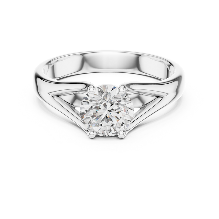 Silver ring with a diamond on a white background