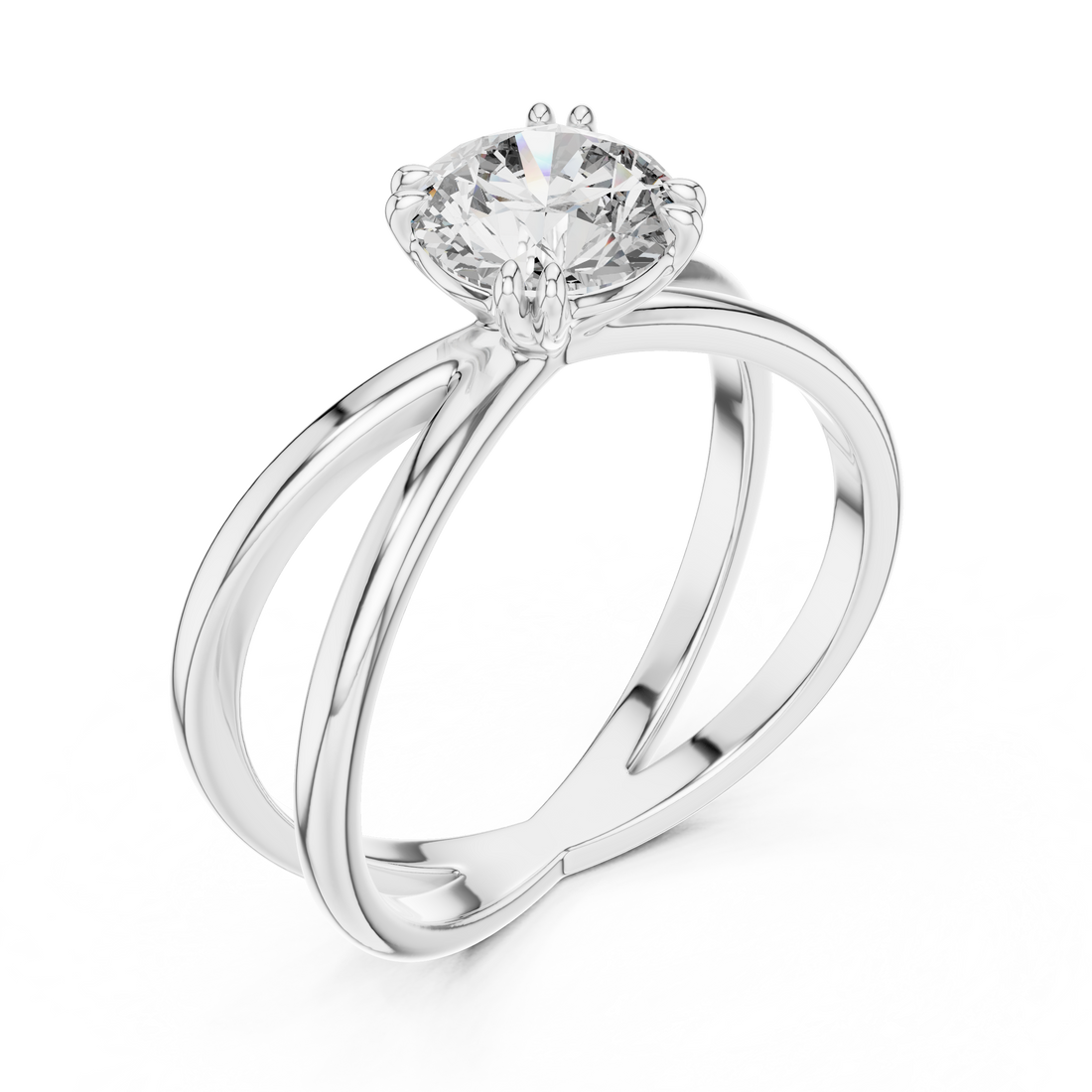 Silver ring with a diamond on a white background
