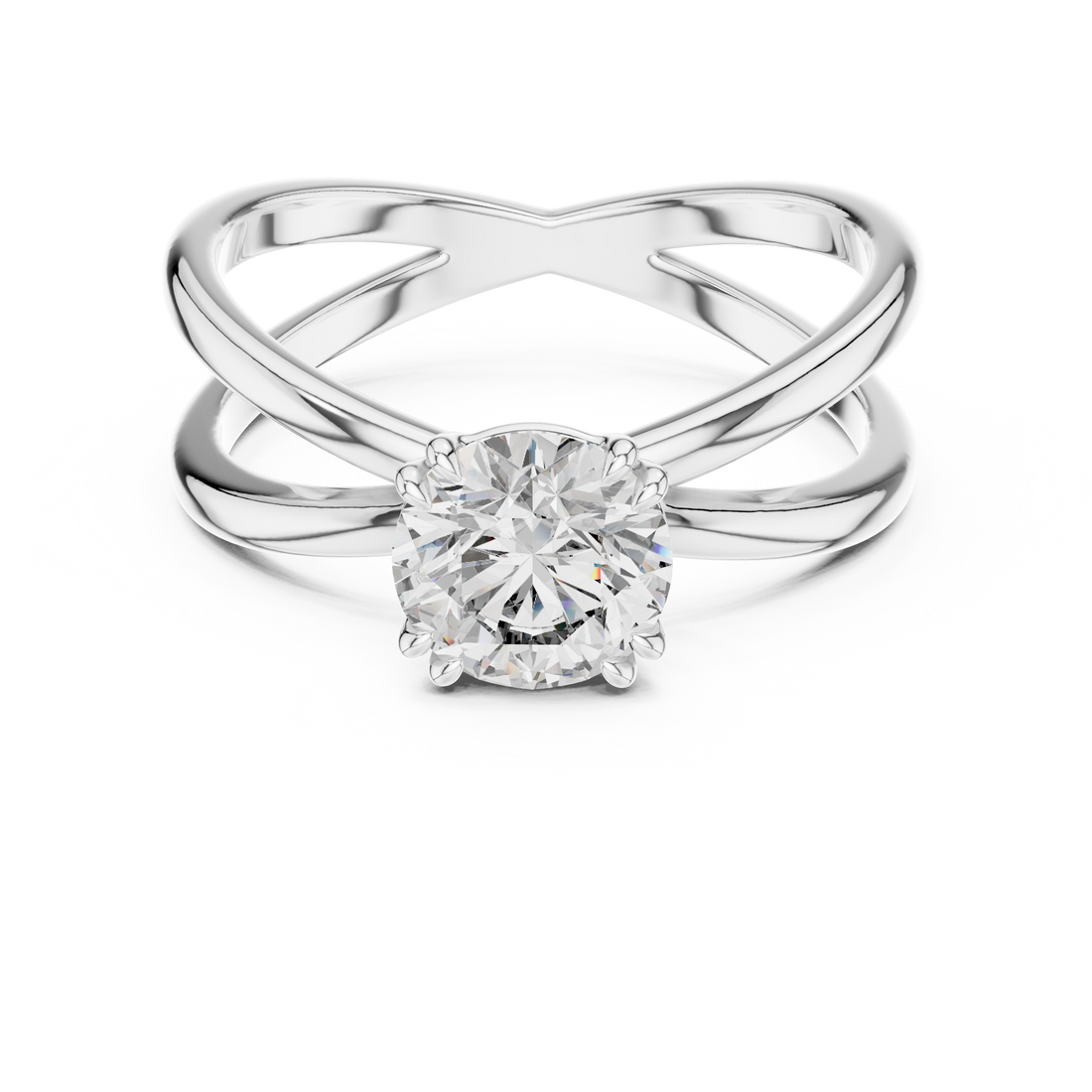 Silver ring with a diamond on a white background