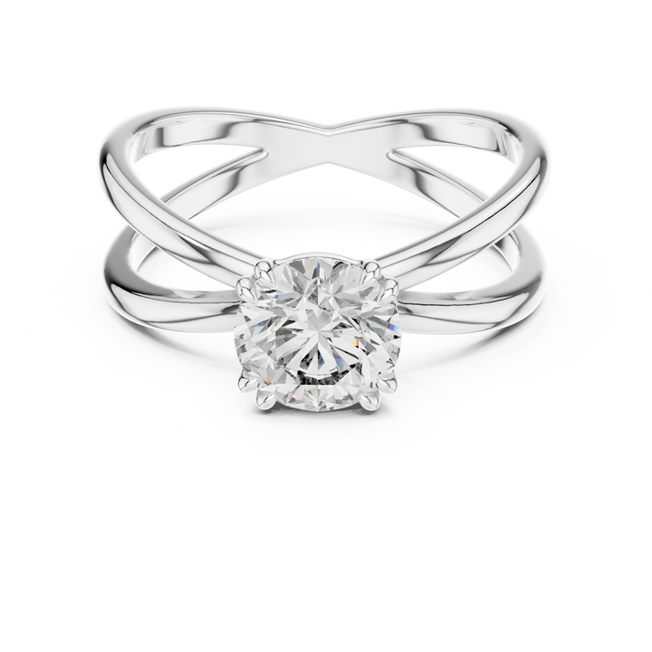 Silver ring with a diamond on a white background