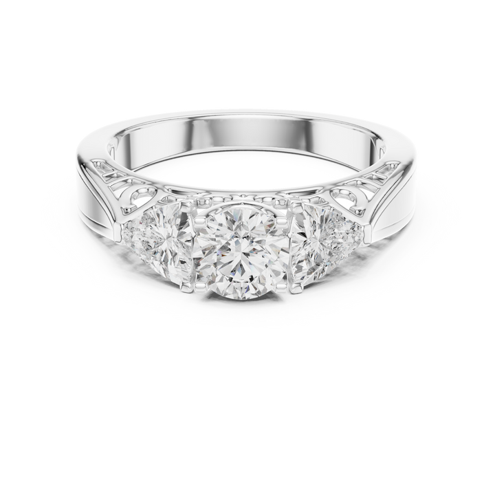 Silver ring with diamond-like gemstone on a white background
