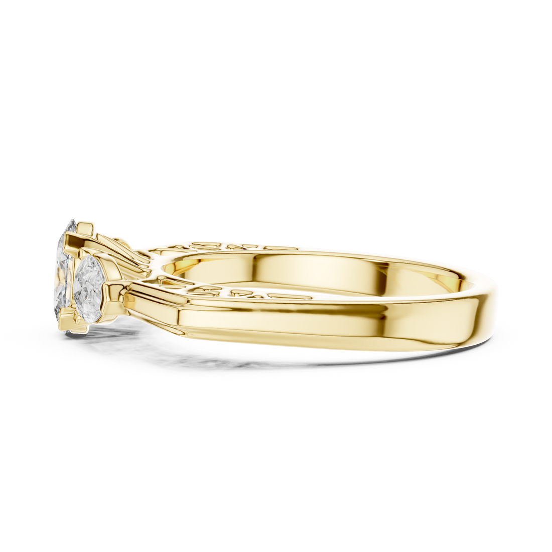 Gold ring with a diamond on a white background