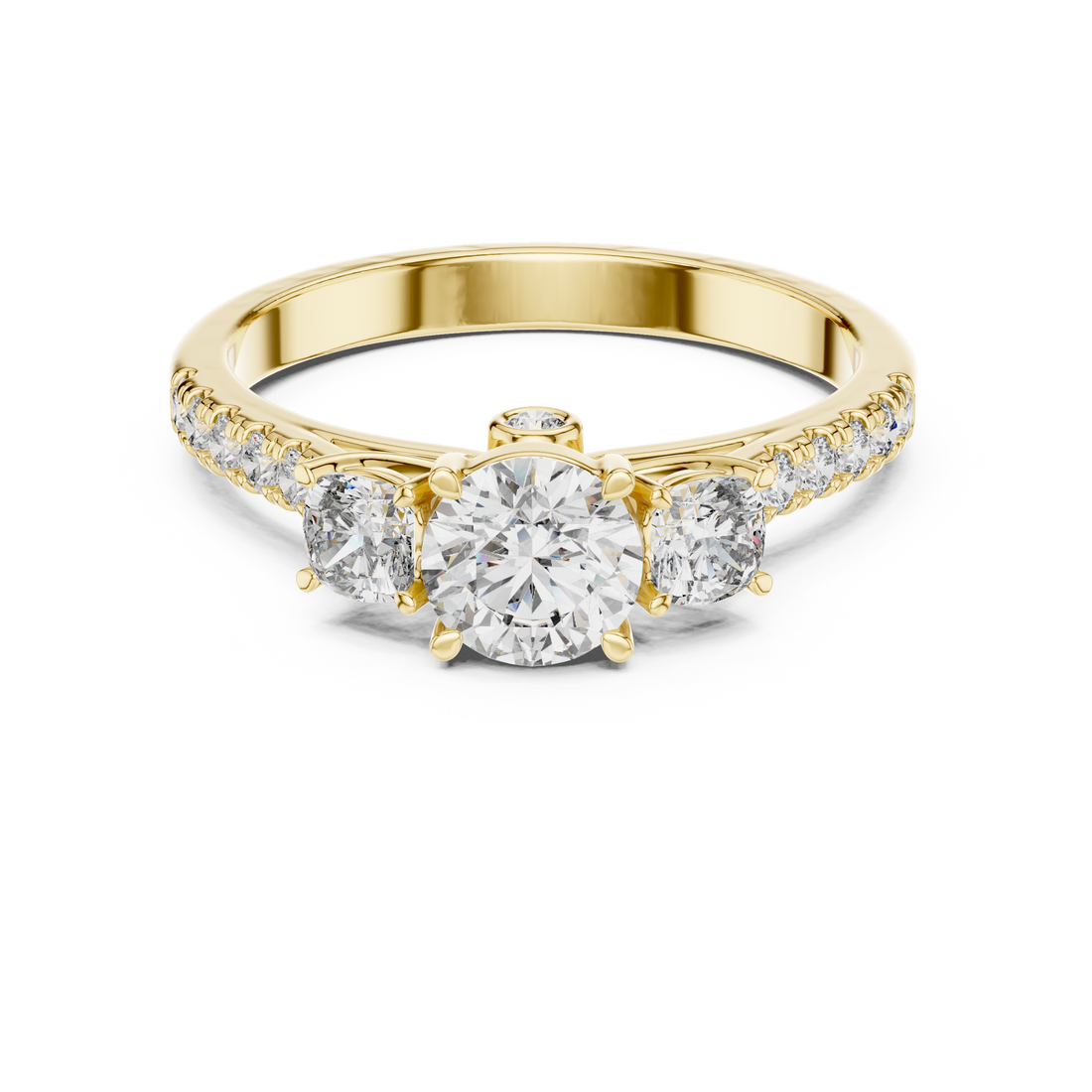 Gold ring with diamonds on a white background
