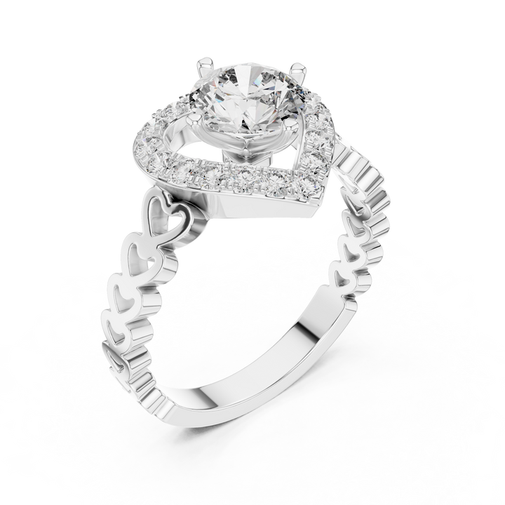 Silver ring with diamond accents on a white background