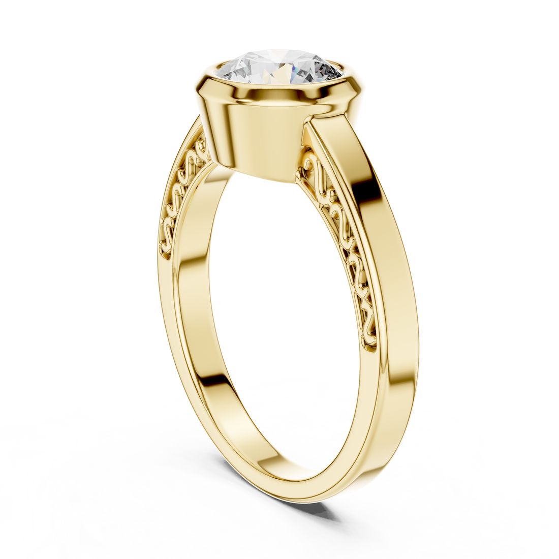 Gold ring with a diamond on a white background
