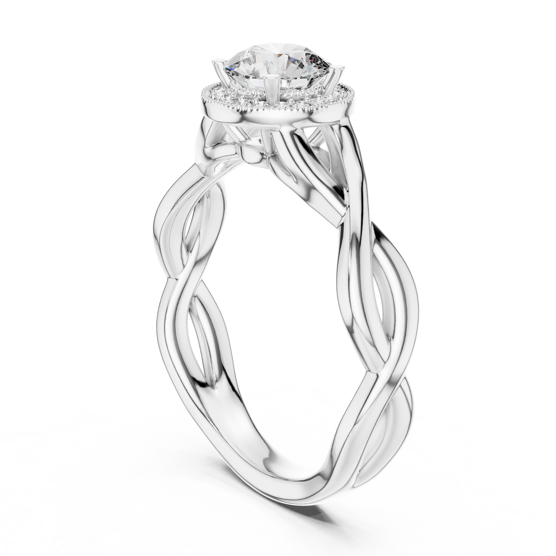 Silver ring with a diamond on a white background