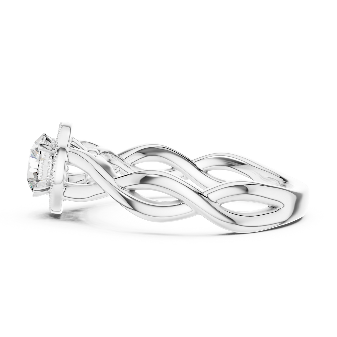 Silver ring with a diamond on a white background