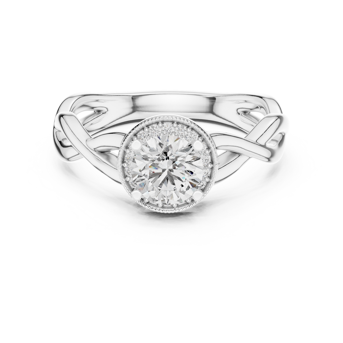 Silver ring with a diamond on a white background