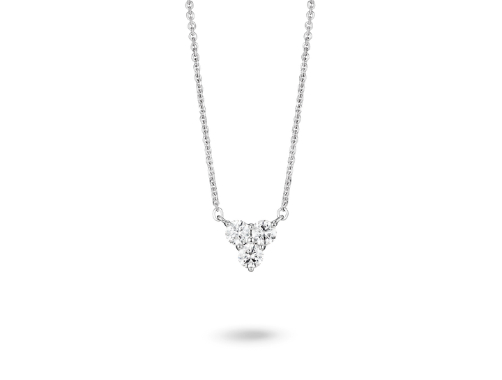 Front view of lab-grown diamond mini trio pendant in white gold
