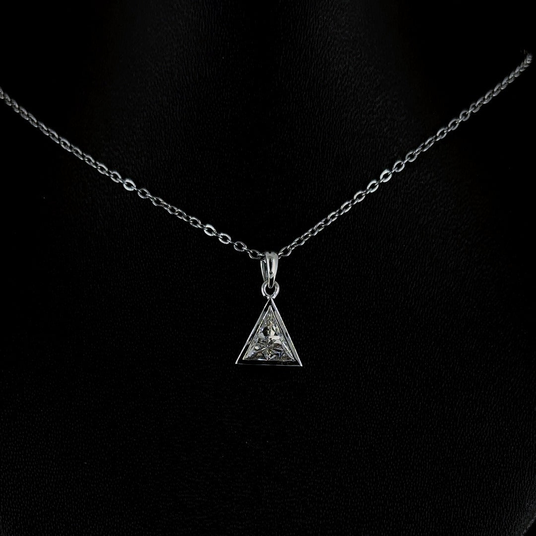 14KT White Gold Triangle Shape 1.5 CT Diamond Pendant