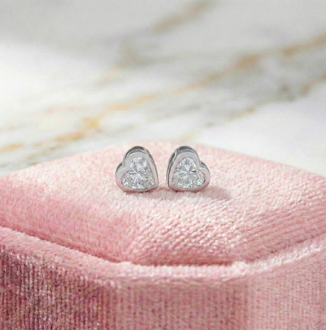 Heart Cut Lab Diamond Solitaire Bezel Set Stud Earrings