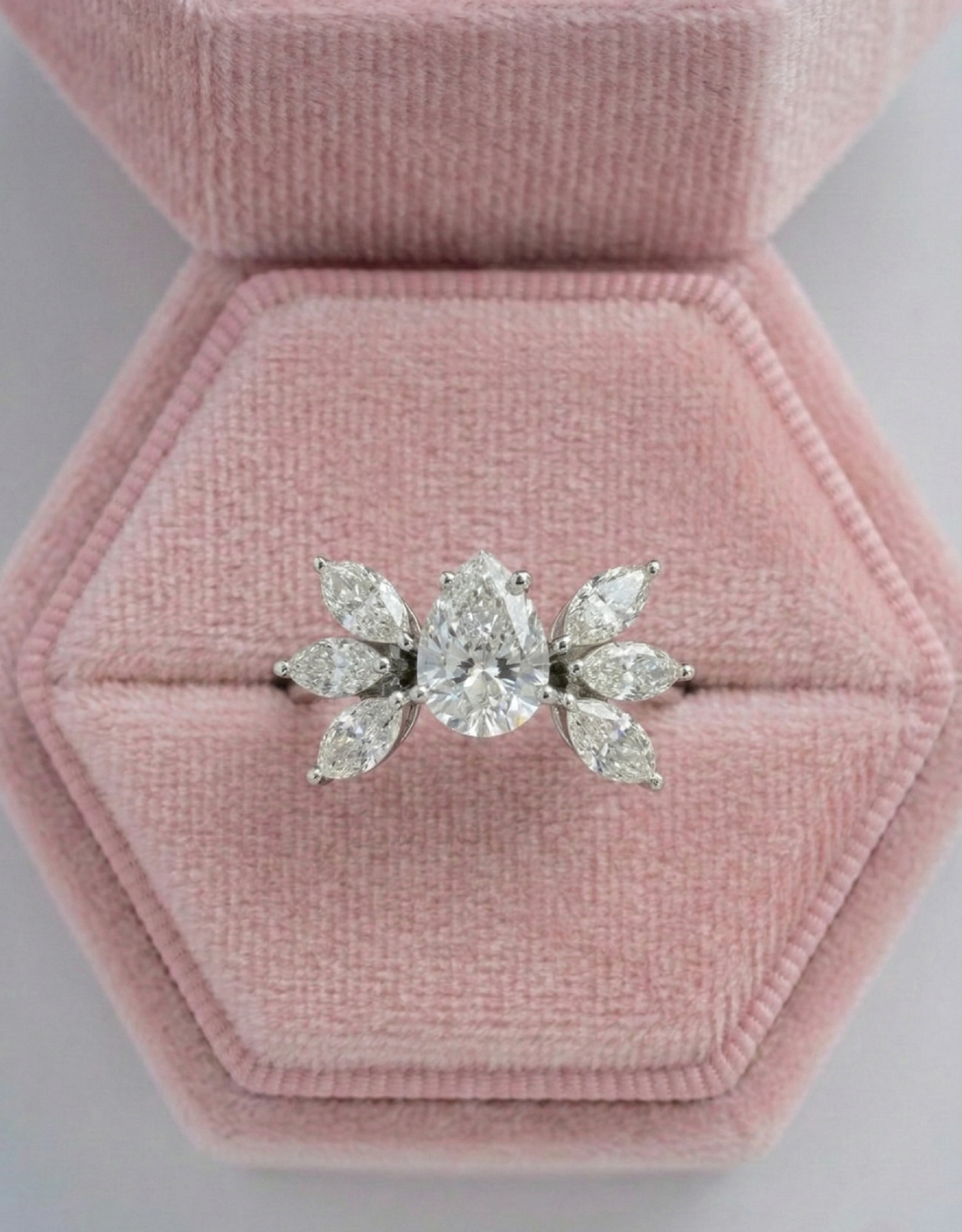 14KT White Gold Pear & Marquise Ring