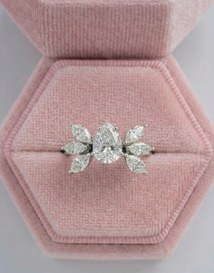 14KT White Gold Pear & Marquise Ring