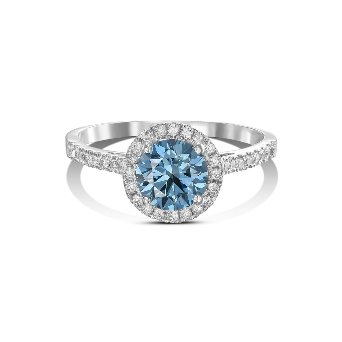 1-CT Fancy Vivid Blue Halo Round Diamond Engagement Ring