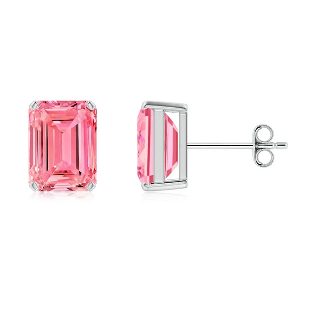 Finest Lab-Grown Diamond 2ct. tw. Emerald Brilliant Solitaire Studs | Pink