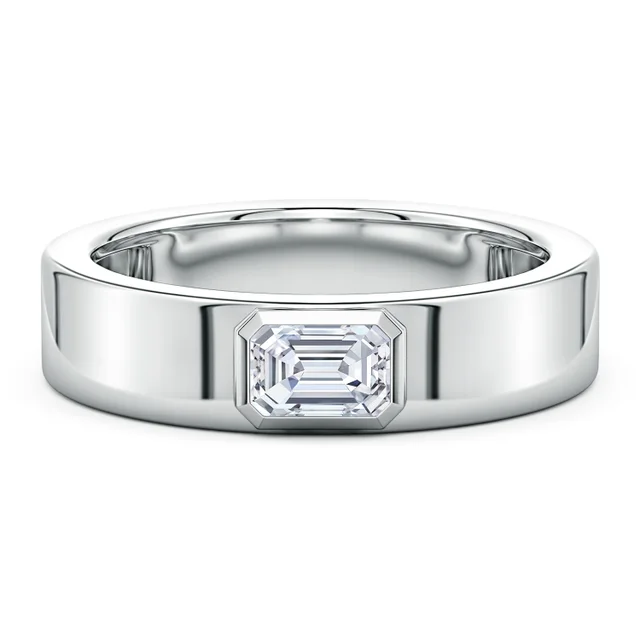 Silver ring with a diamond on a white background