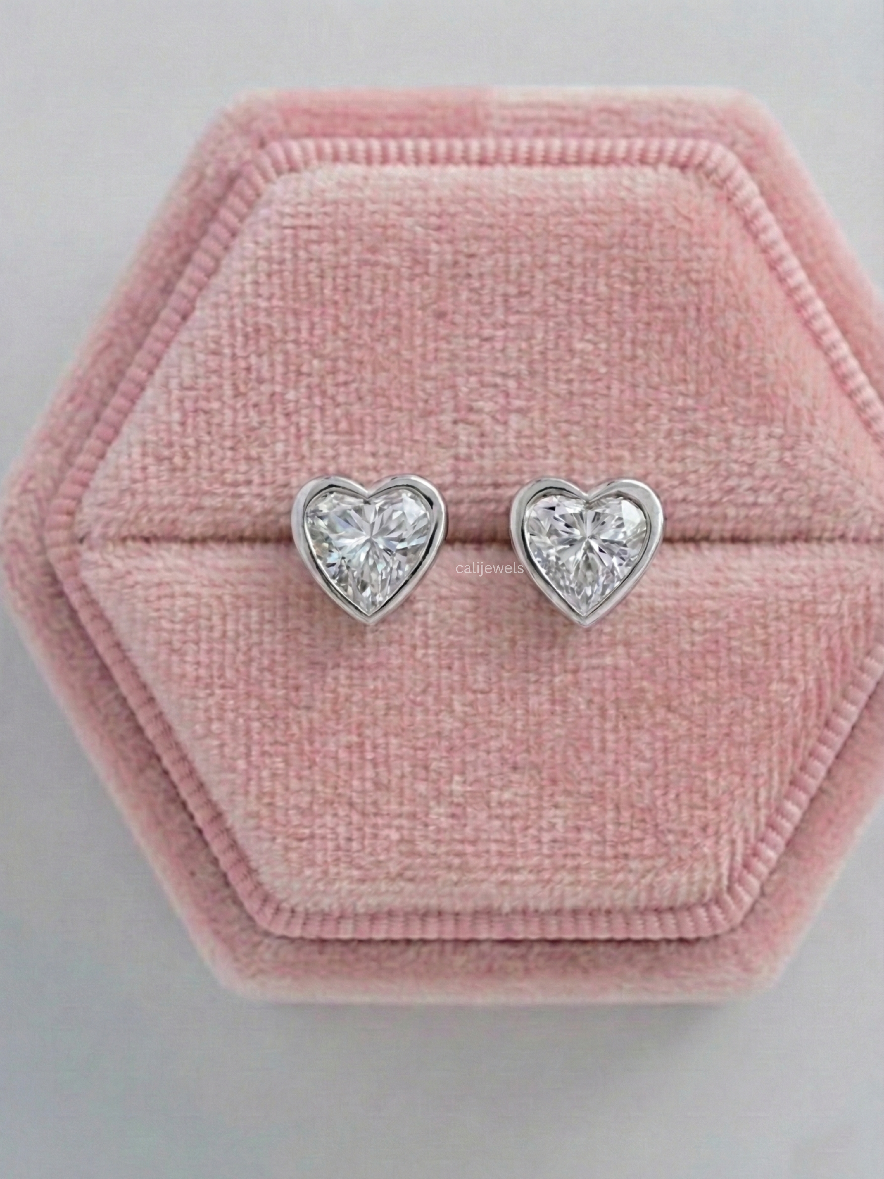 Heart Cut Lab Diamond Solitaire Bezel Set Stud Earrings