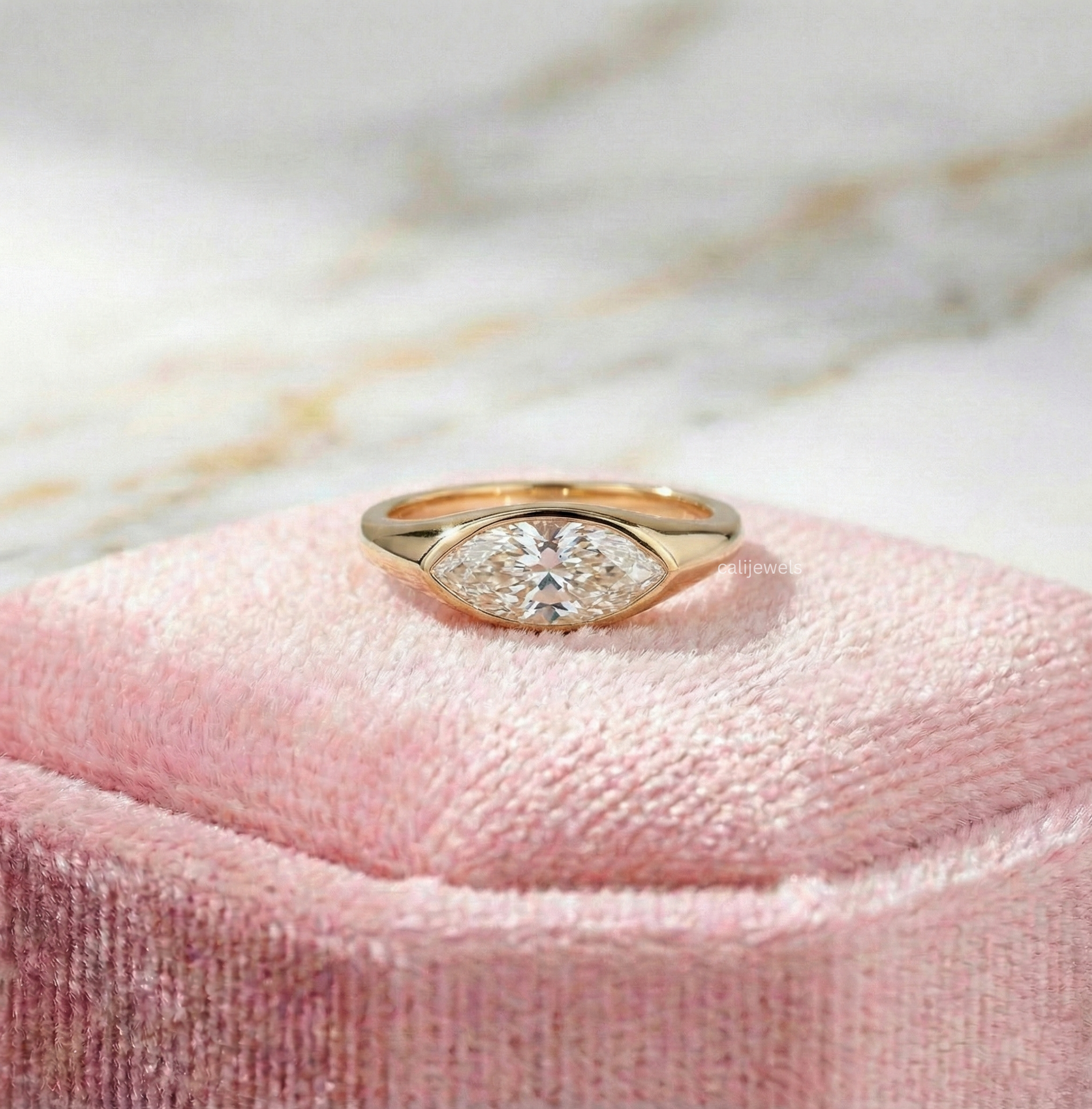 East West Marquise Cut Lab Grown Diamond Engagement Ring