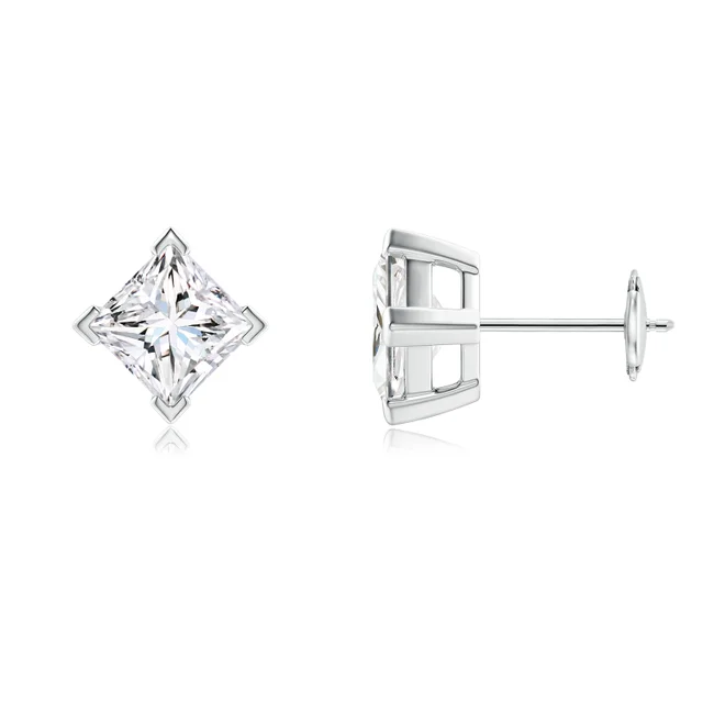 Pair of diamond stud earrings on a white background