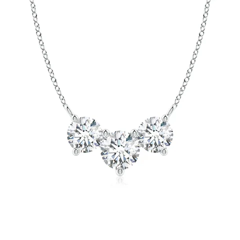 Diamond necklace with three heart-shaped gemstones on a white background