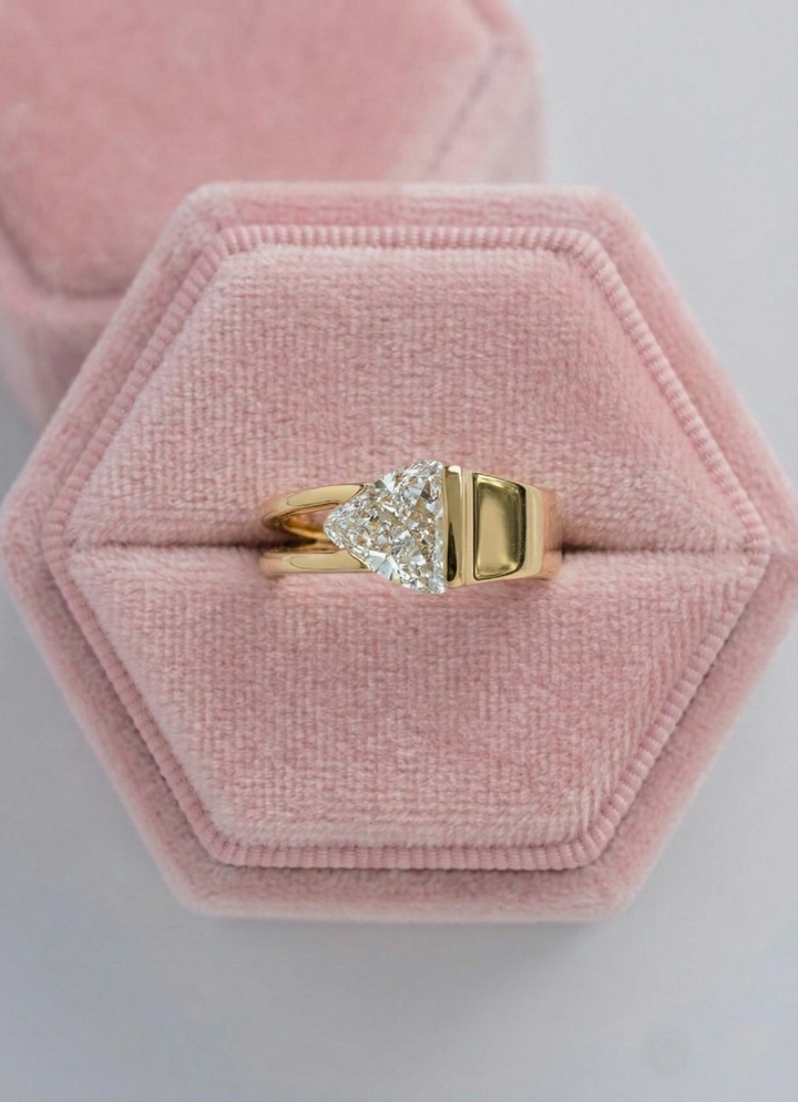 14KT Yellow Gold Trillion Cut Unisex Lab Grown Diamond Ring