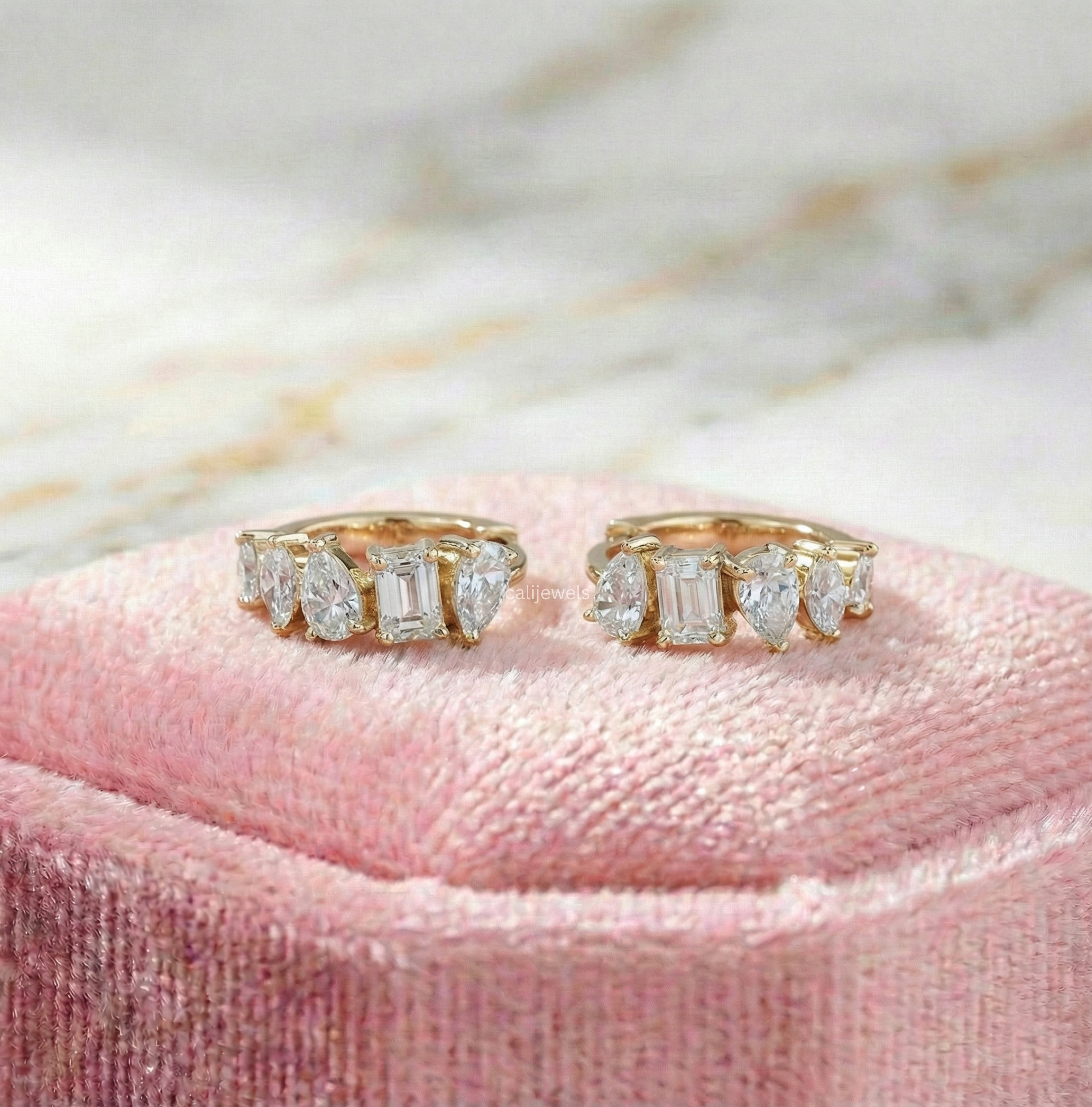 Multi Shape Lab Diamond Huggie Hoop Earrings