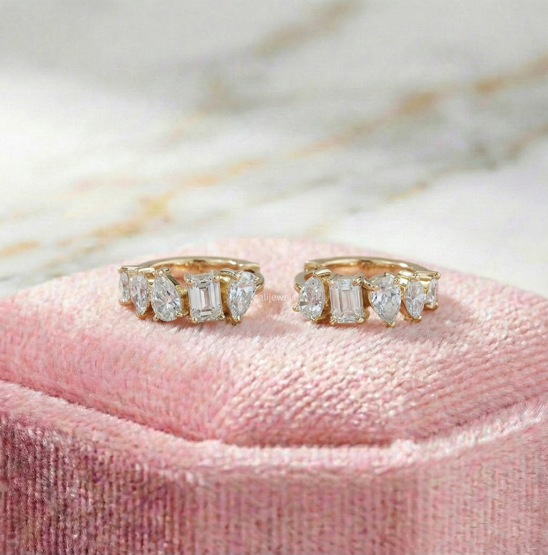 Multi Shape Lab Diamond Huggie Hoop Earrings