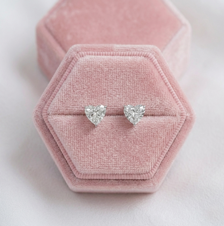 Heart Cut Lab Grown Diamond Stud Earrings