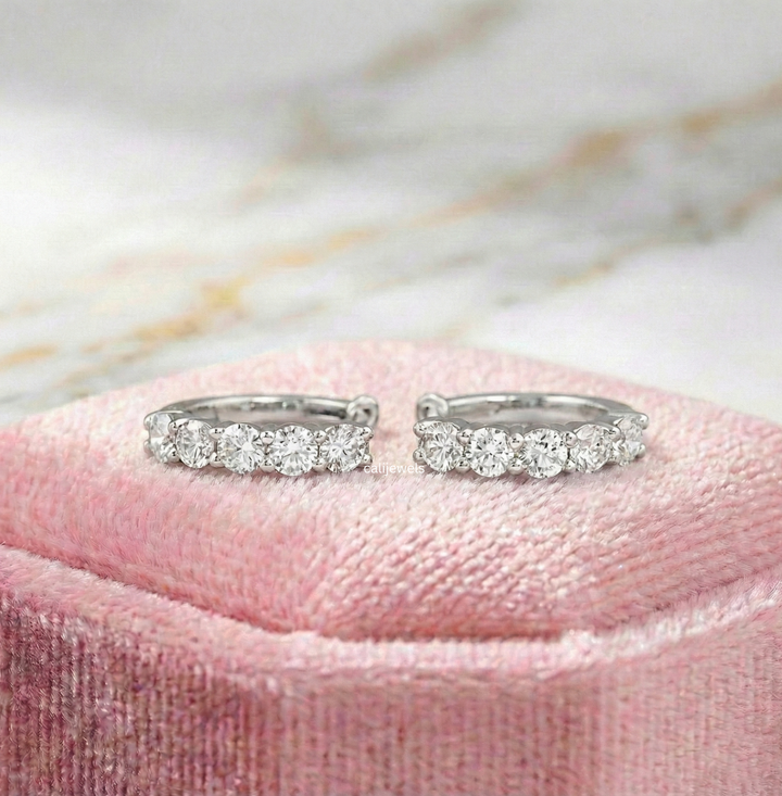3.00 MM Round Cut Lab Grown Diamond Huggie Hoop Earrings