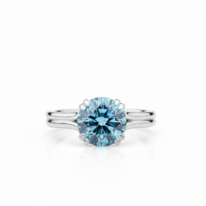 2.5-CT Fancy Round Vivid Blue Lab Diamond Solitaire Ring - 4-Prong Setting