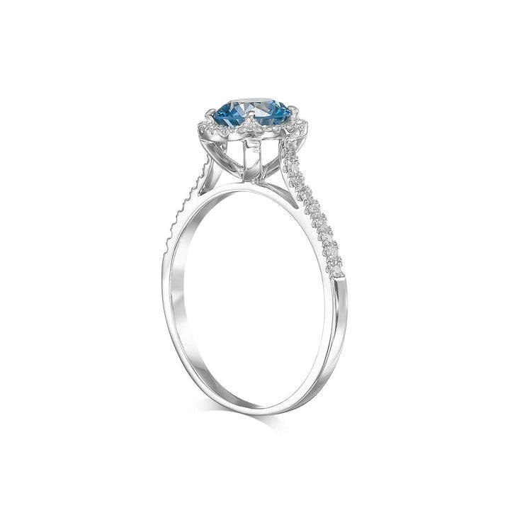 1-CT Fancy Vivid Blue Halo Round Diamond Engagement Ring