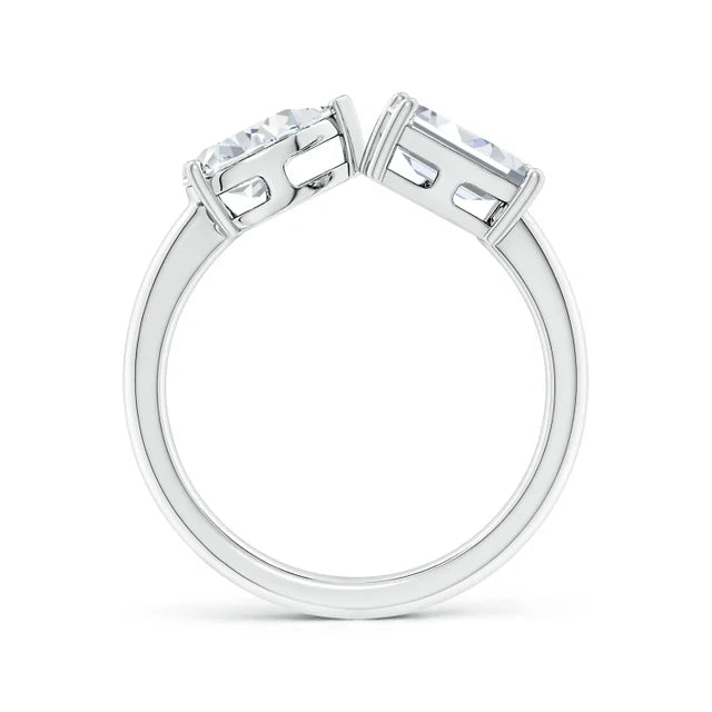 Silver ring with diamond accents on a white background