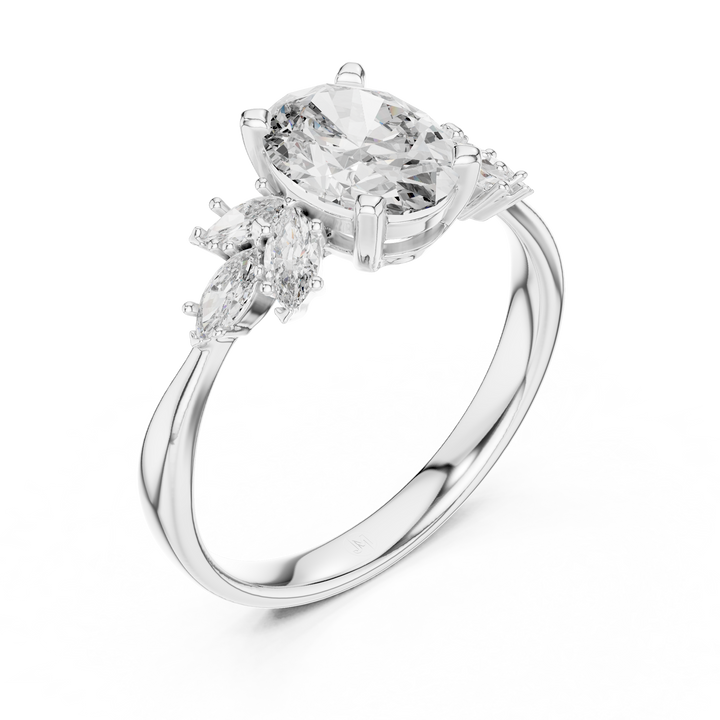 Marquise & Oval 1-CT Diamond Blossom Engagement Ring in 14-KT White Gold