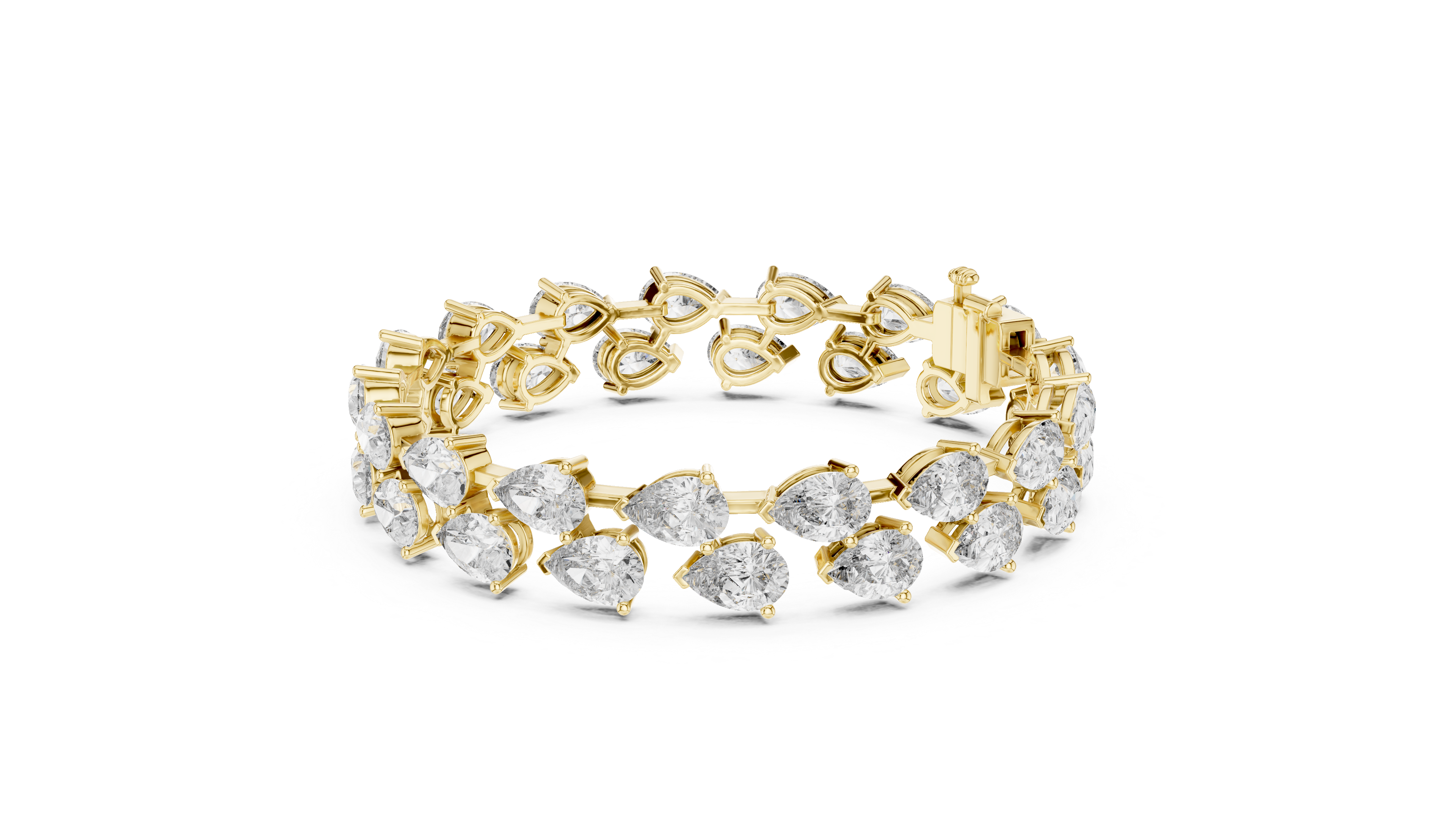 Gold bracelet with clear gemstones on a white background