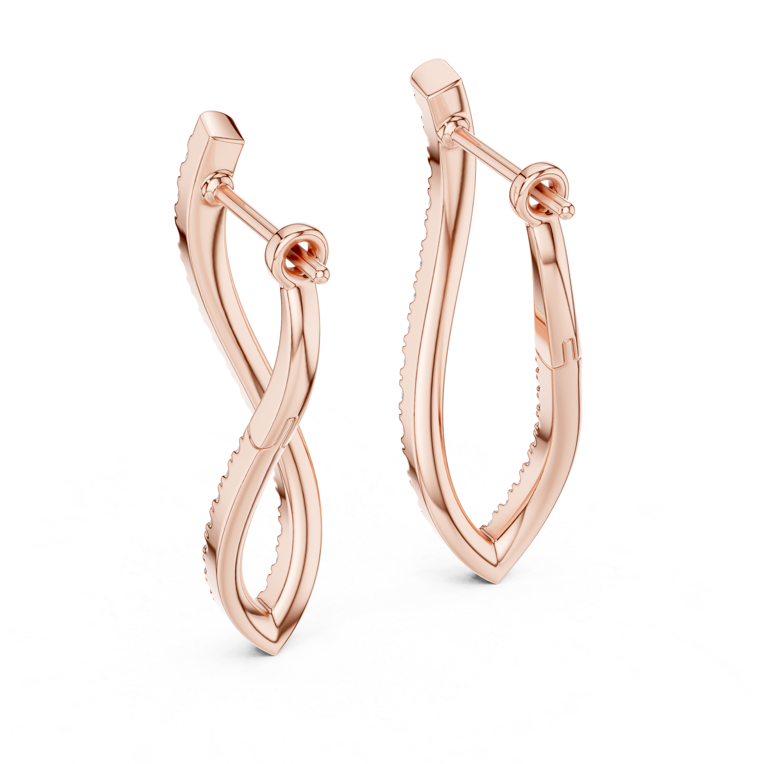 Rose gold hoop earrings on a white background