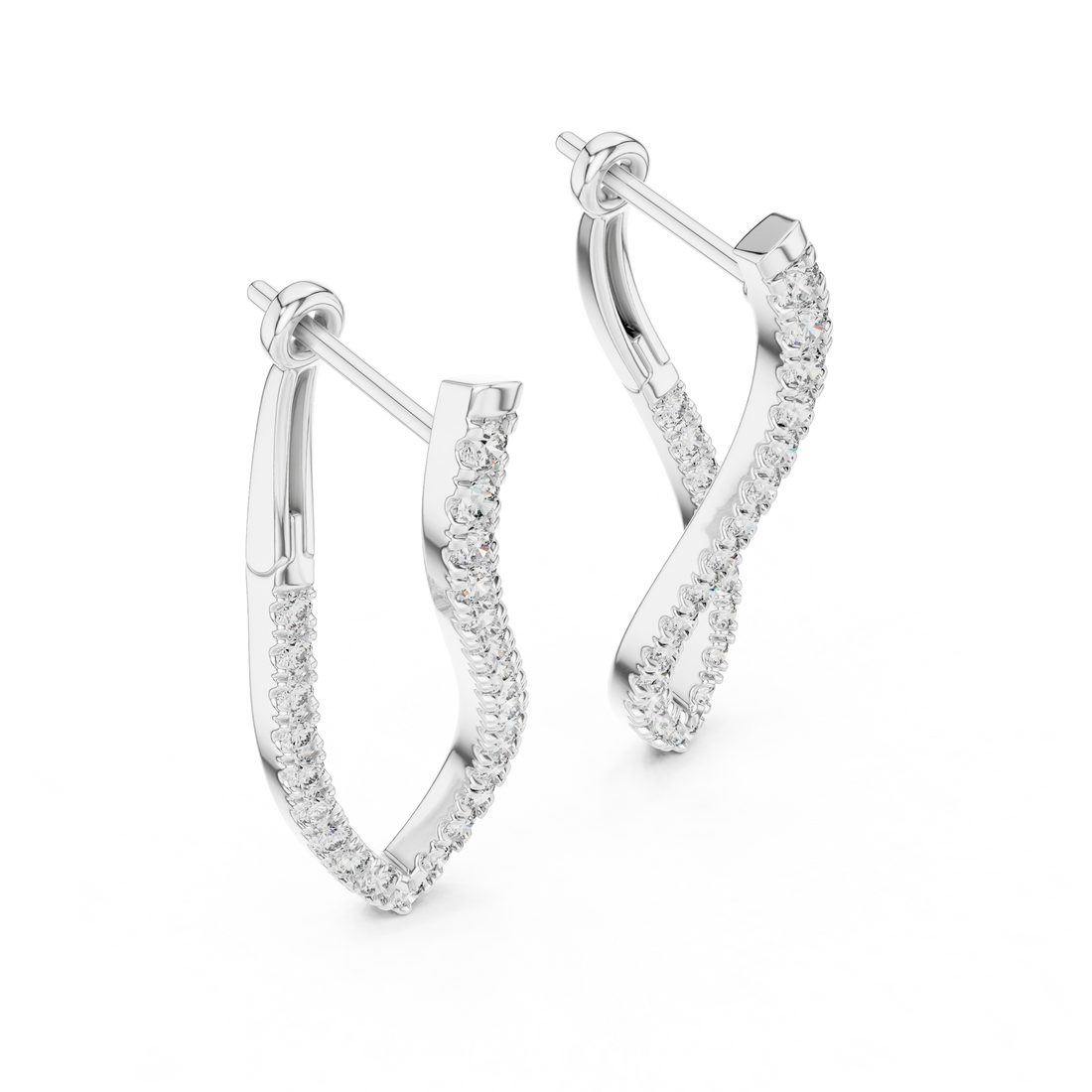 “Twist Hoop Diamond Earrings in 14Kt White Gold”