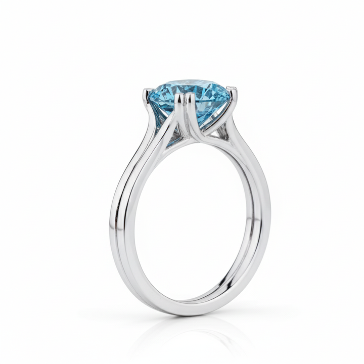 2.5-CT Fancy Round Vivid Blue Lab Diamond Solitaire Ring - 4-Prong Setting