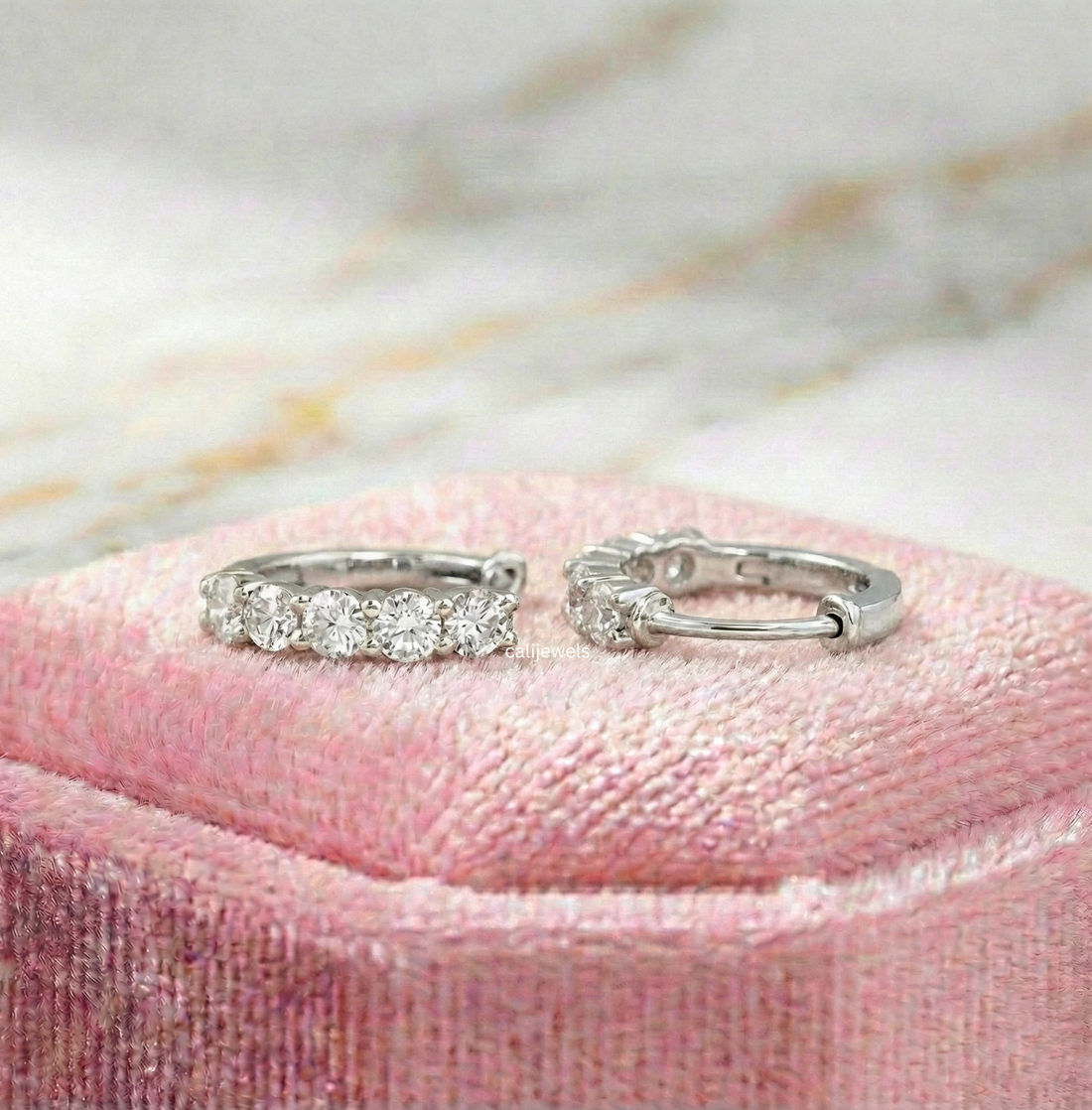 3.00 MM Round Cut Lab Grown Diamond Huggie Hoop Earrings