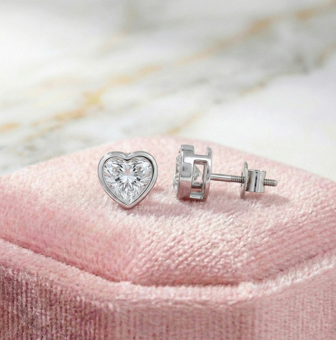 Heart Cut Lab Diamond Solitaire Bezel Set Stud Earrings