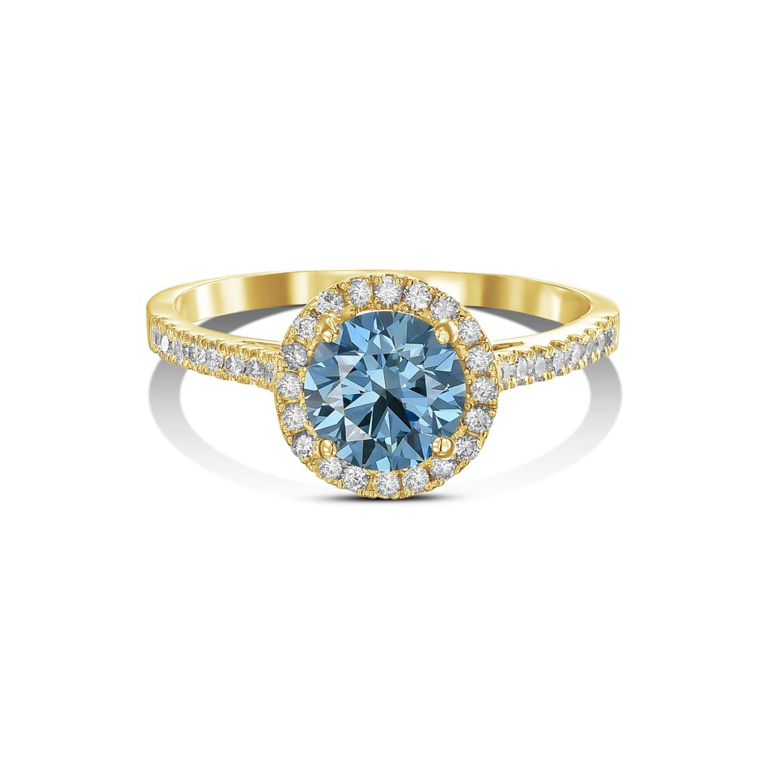 1-CT Fancy Vivid Blue Halo Round Diamond Engagement Ring